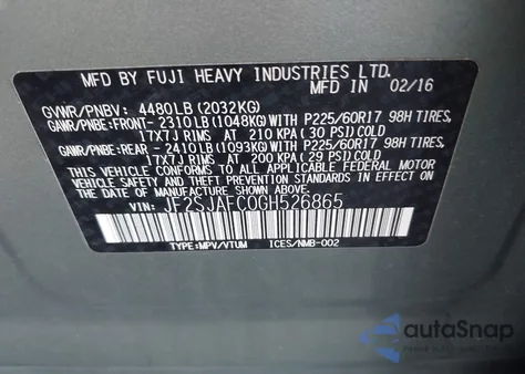 2016 Subaru Forester 2.5I Premium z USA, uszkodzony, nr VIN JF2SJAFC0GH526865